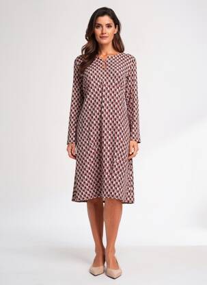 Robe mi-longue coupe fluide manches longues rouge GEVANA femme