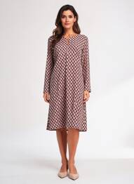 Robe mi-longue coupe fluide manches longues rouge GEVANA femme