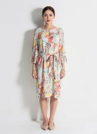 Robe mi-longue imprimé fantaisie manches longues bleu REVER MILE femme