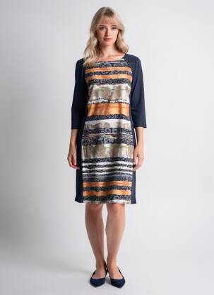 Robe mi-longue imprimé fantaisie manches longues bleu GEVANA femme