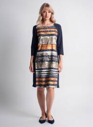 Robe mi-longue imprimé fantaisie manches longues bleu GEVANA femme