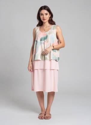 Robe mi-longue coupe fluide sans manche rose GREGORY PAT femme