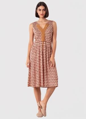 Robe mi-longue imprimé fantaisie sans manche orange DIANE LAURY femme