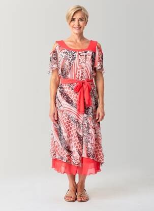 Robe longue imprimé fantaisie manches longues rouge JEAN DELFIN femme