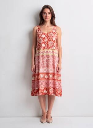 Robe mi-longue coupe fluide sans manche rouge MASSANA femme