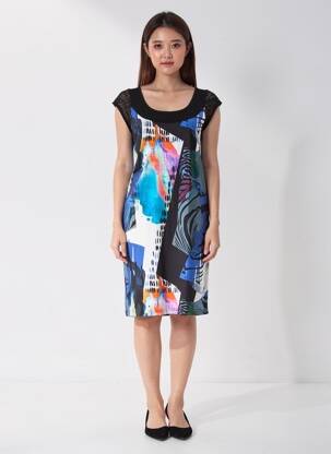 Robe mi-longue imprimé fantaisie sans manche bleu TELMAIL femme