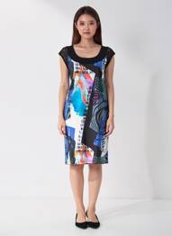 Robe mi-longue imprimé fantaisie sans manche bleu TELMAIL femme
