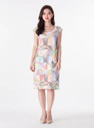 Robe mi-longue imprimé fantaisie manches courtes blanc TELMAIL femme