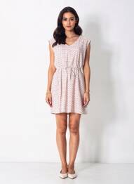 Robe mi-longue imprimé fantaisie sans manche rose C'EST BEAU LA VIE femme