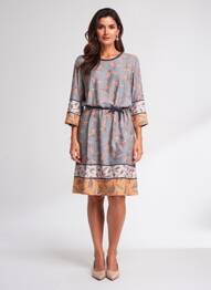 Robe mi-longue coupe fluide manches longues bleu GRIFFON femme