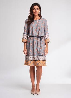 Robe mi-longue coupe fluide manches longues bleu GRIFFON femme