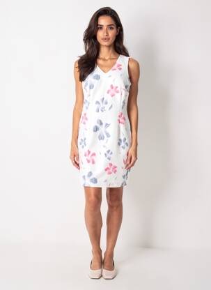 Robe mi-longue imprimé fleurs sans manche blanc GREGORY PAT femme