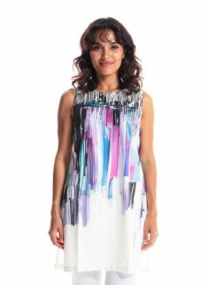 Robe mi-longue imprimé fantaisie sans manche blanc GRIFFON femme
