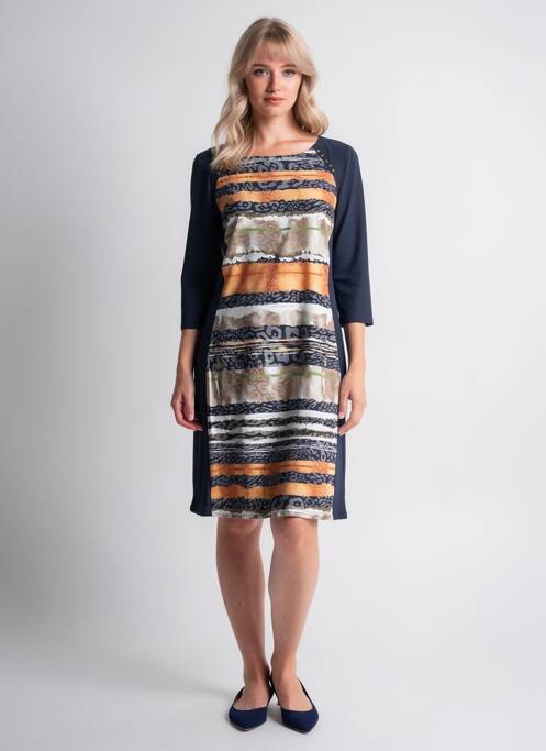 Robe mi-longue imprimé fantaisie manches longues bleu GEVANA femme