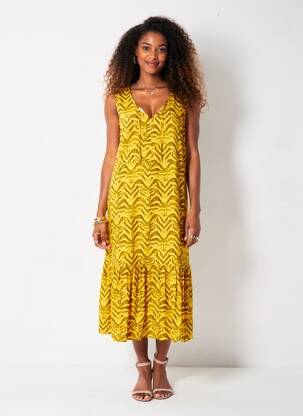 Robe mi-longue sans manche sans manche jaune TELMAIL femme
