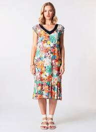 Robe mi-longue imprimé fleurs sans manche orange TELMAIL femme