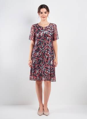Robe mi-longue coupe fluide manches courtes bleu PLURIELLES femme