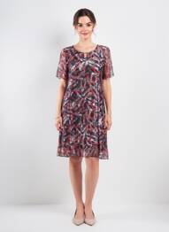 Robe mi-longue coupe fluide manches courtes bleu PLURIELLES femme