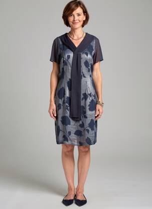 Robe mi-longue manches courtes manches courtes bleu FRANCE RIVOIRE femme