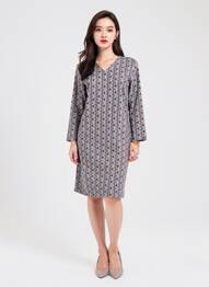 Robe mi-longue imprimé fantaisie manches longues rouge GEVANA femme