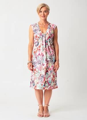 Robe mi-longue imprimé fantaisie manches courtes rouge TELMAIL femme