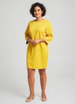 Robe mi-longue manches longues manches longues jaune CONCEPT K femme