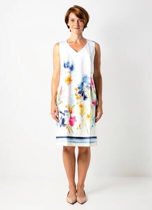 Robe mi-longue imprimé fleurs sans manche blanc JEAN DELFIN femme