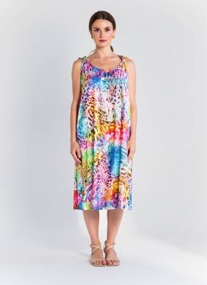 Robe mi-longue imprimé fleurs sans manche bleu MASSANA femme
