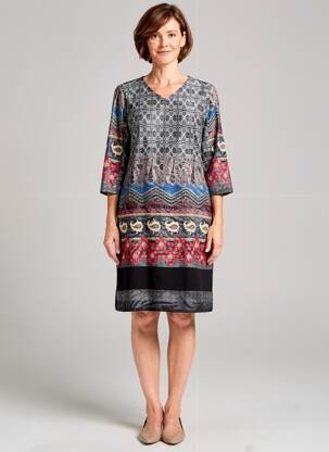 Robe mi-longue manches 3/4 manches 3/4 gris GEVANA femme