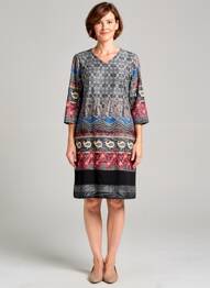 Robe mi-longue manches 3/4 manches 3/4 gris GEVANA femme