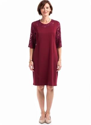 Robe mi-longue tissage crêpe manches courtes rouge PLURIELLES femme