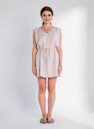 Robe courte manches courtes manches courtes beige C'EST BEAU LA VIE femme