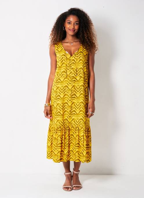 Robe mi-longue sans manche sans manche jaune TELMAIL femme