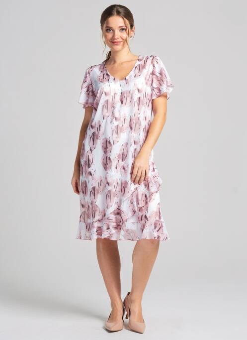 Robe mi-longue imprimé fantaisie manches courtes rose VALMODE femme