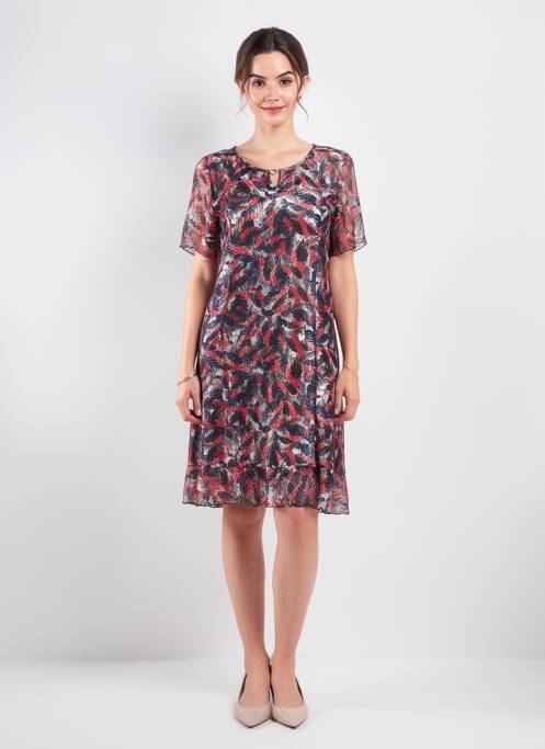Robe mi-longue coupe fluide manches courtes bleu PLURIELLES femme