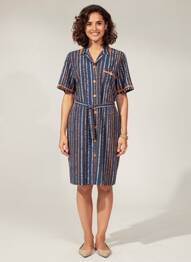 Robe mi-longue imprimé fantaisie manches courtes bleu FRANCE RIVOIRE femme