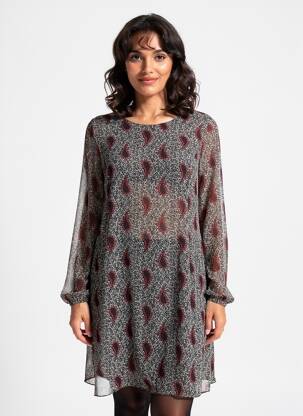 Robe mi-longue coupe fluide manches longues noir GEVANA femme