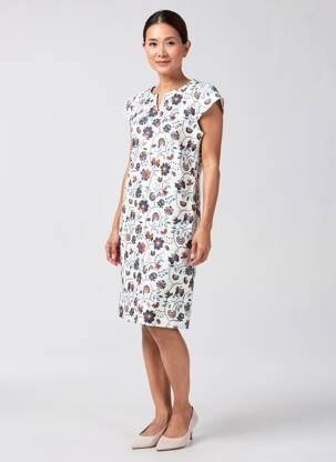 Robe mi-longue imprimé fleurs manches courtes beige PLURIELLES femme