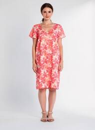 Robe mi-longue imprimé fleurs manches courtes rouge FRANCE RIVOIRE femme