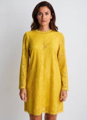 Robe mi-longue manches longues manches longues jaune A BELLE femme
