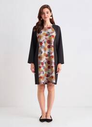 Robe mi-longue imprimé fantaisie manches longues noir PLURIELLES femme