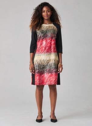 Robe mi-longue imprimé fantaisie manches longues noir GEVANA femme