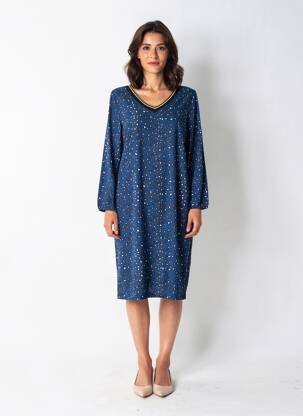 Robe mi-longue manches longues manches longues bleu TELMAIL femme