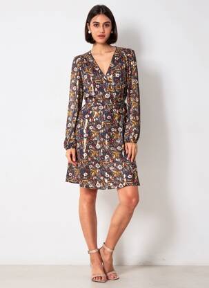 Robe mi-longue coupe fluide manches longues bleu MAJOLICA femme
