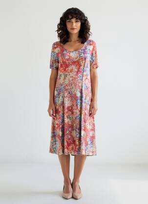 Robe mi-longue imprimé fleurs manches courtes rose GRIFFON femme
