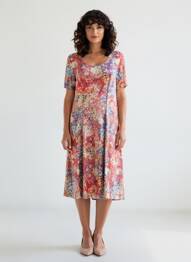 Robe mi-longue coupe fluide manches courtes rose GRIFFON femme