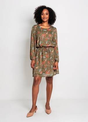 Robe mi-longue coupe fluide manches longues vert GRIFFON femme