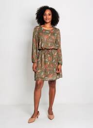 Robe mi-longue coupe fluide manches longues vert GRIFFON femme