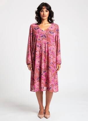 Robe mi-longue tissage crêpe manches longues rose GRIFFON femme