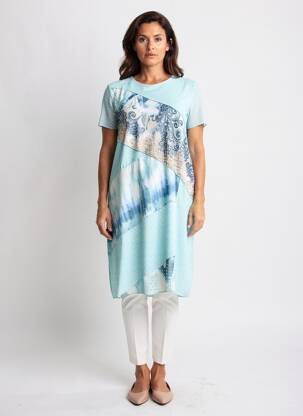Robe mi-longue coupe fluide manches courtes bleu GRIFFON femme